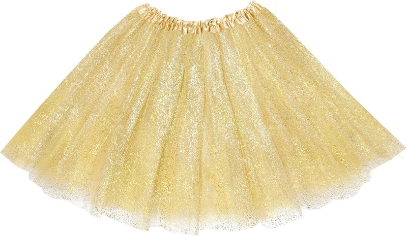 VEKDA 3 Layers Tutus for Women Adult, Classic Elastic Tulle Tutu Skirts Gold Silver Foil Printed Tutu for Party Running - Image 1